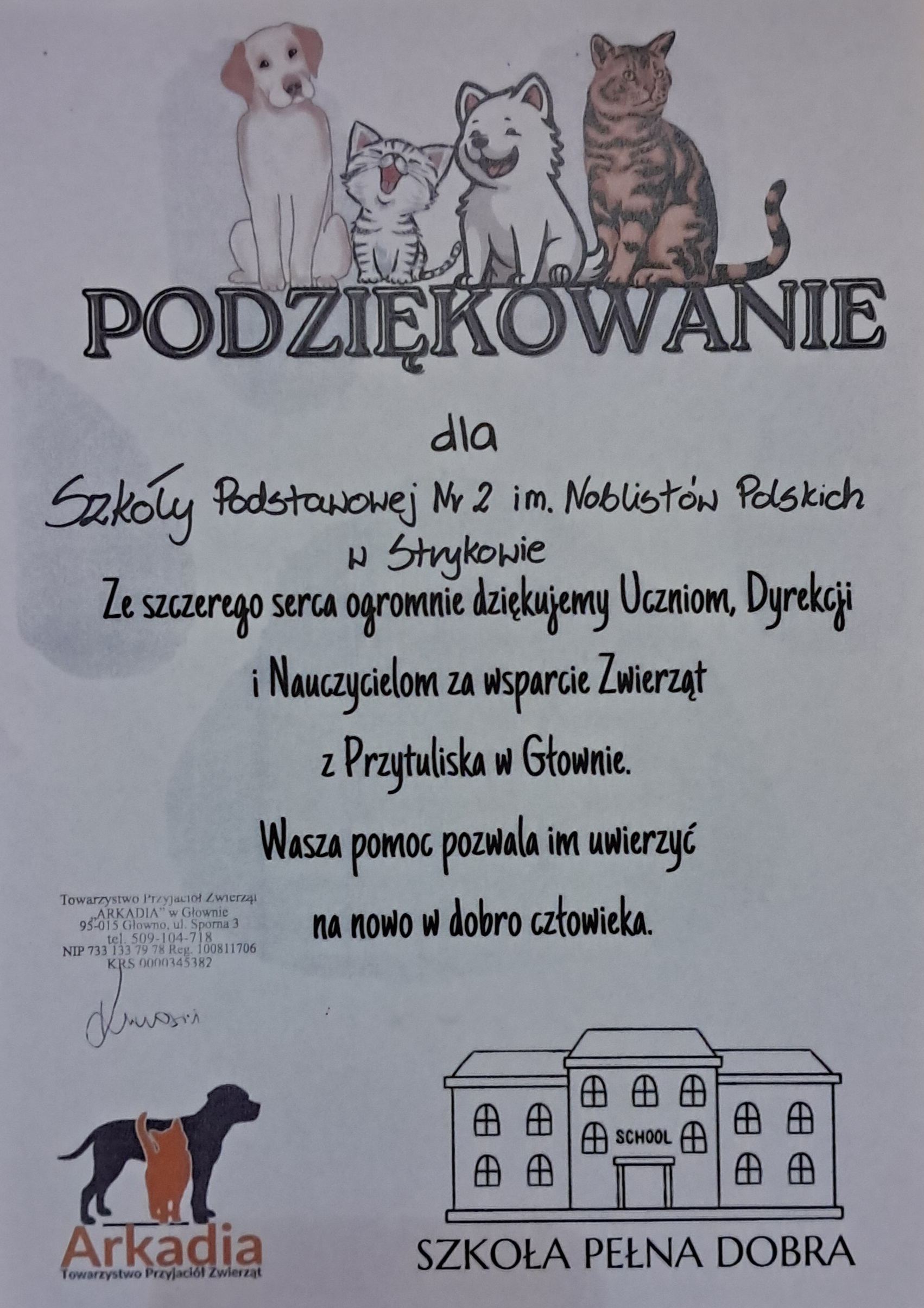 Wsparcie zwierząt z Przytuliska w Głownie