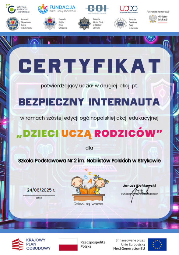 podziekowanie bezpieczny internauta