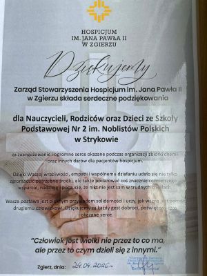 Dyplom z podziękowaniami.