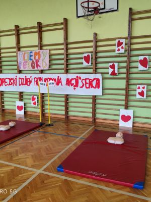 Sceneria sali przygotowanej do akcji bicia rekordu w jednoczesnej resuscytacji krążeniowo-oddechowej.