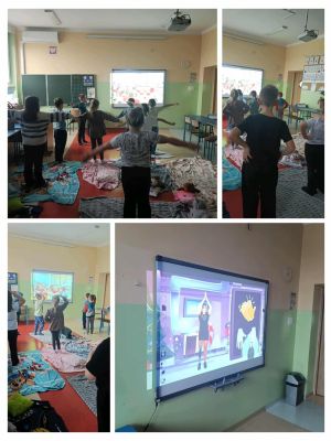 Uczniowie klasy pierwszej podczas integracyjnego WF &ndash; &bdquo;Tajemnice Świątecznej Fabryki&rdquo;.