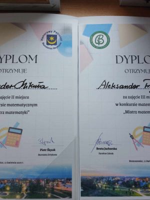 Uzyskane dyplomy w konkursie Mistrz matematyki. Uzyskane dyplomy w konkursie Mistrz matematyki.
