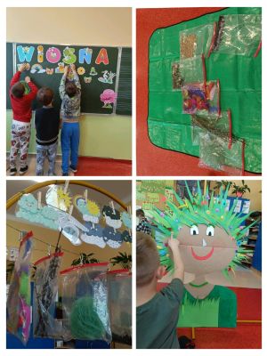 Uczniowie klasy 1a witają wiosnę.