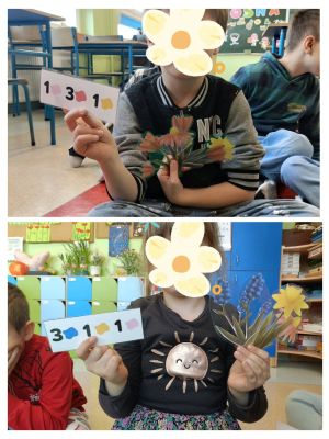 Uczniowie klasy 1a witają wiosnę.