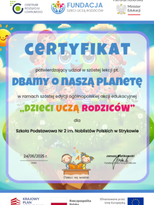 podziekowanie dbamy o nasza planete